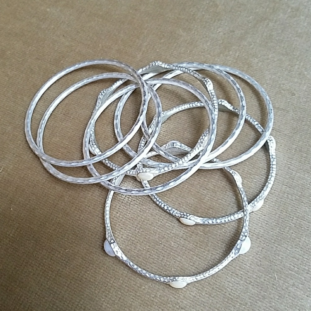 Set of 8 Brushed Silver Bracelets